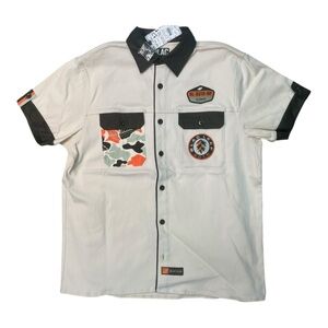 Sz Various Men's Beige and Black Short Sleeve Shirt Blac leaf